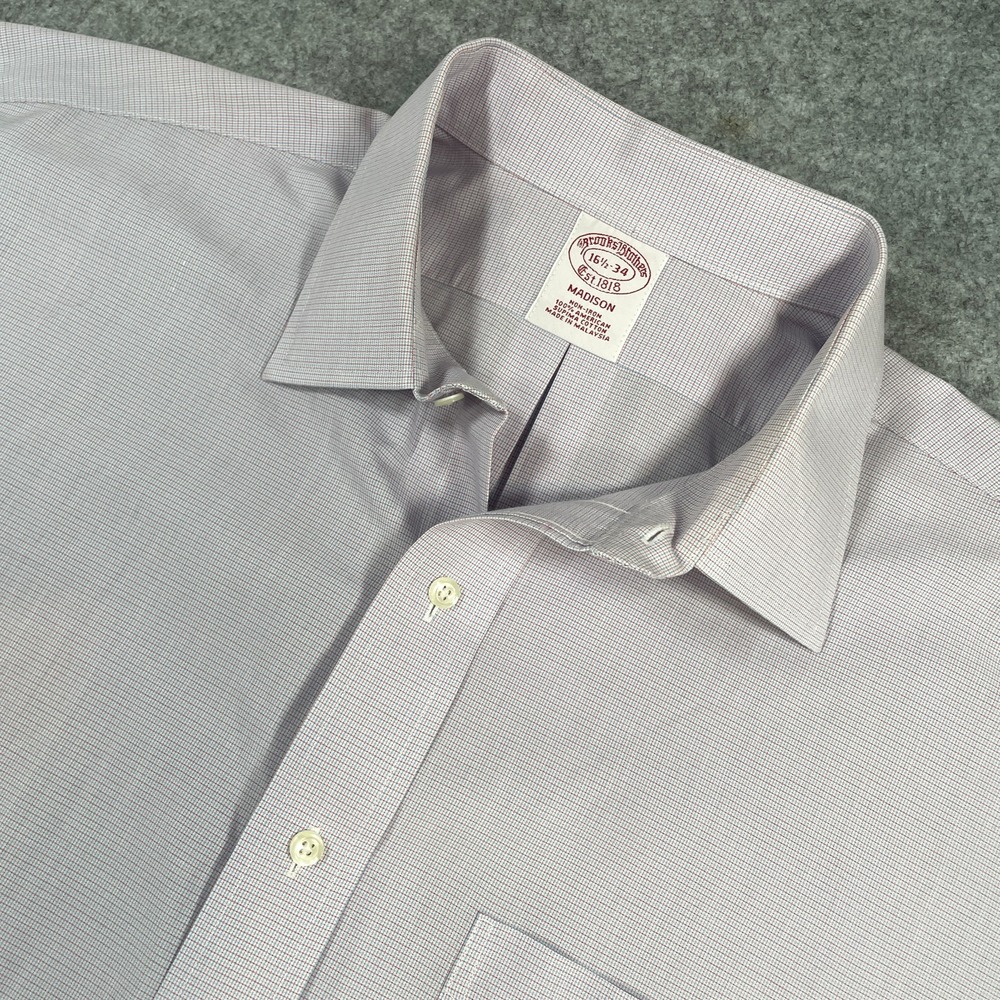 Brooks Brothers Mens Button Down Shirt 16 1/2-34 Purple Madison Non-Iron Cotton